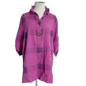 Terra SJ Apparel Medium Top Blouse Button Down Plaid Wired Collar Lagenlook Boho